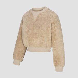 Savage X Fenty Undercover Softie Plush Teddy Cropped Sweatshirt, Doe Eyed Beige